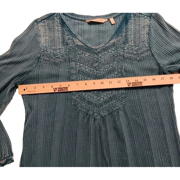 Women's Boho Hippie Turquoise Blue l/s Soft Surroundings Top Y2K Oversized Small - Picture 6 of 9